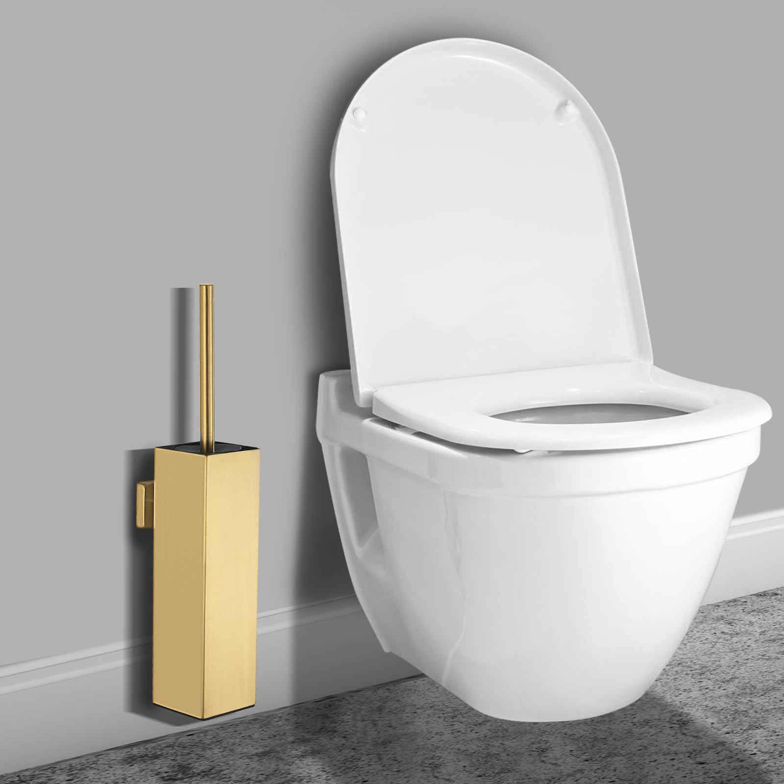 Tinyrow Toilet Brush Holder Wall Mounted Toilet Brushes For Bathroom With Holder Toilet Bowl Brush Square Brushed Gold