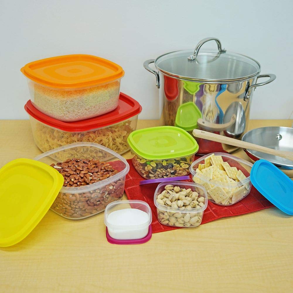 Southern Homewares Rectangle Food Storage Containers, Sh-10268-7 Set Of 7 Colorful Rectangle Holders W/Snap-On Lids