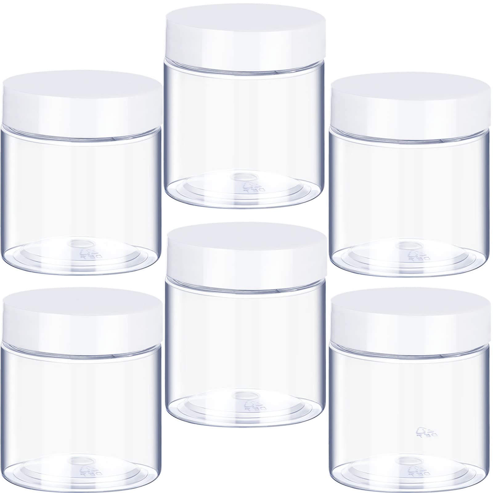 6 Pack 8 Oz Plastic Pot Jars Round Clear Leak Proof Plastic Cosmetic Container Jars With White Lids For Travel Storage Make Up,
