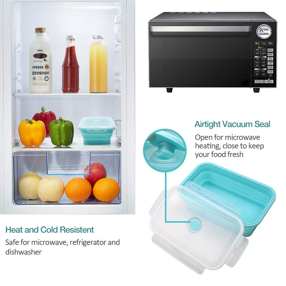 Alimat Plus Silicone Food Storage Containers With Lids, 3 Pack Set 27Oz(800Ml) Collapsible Meal Prep Lunch Containers, Microwave