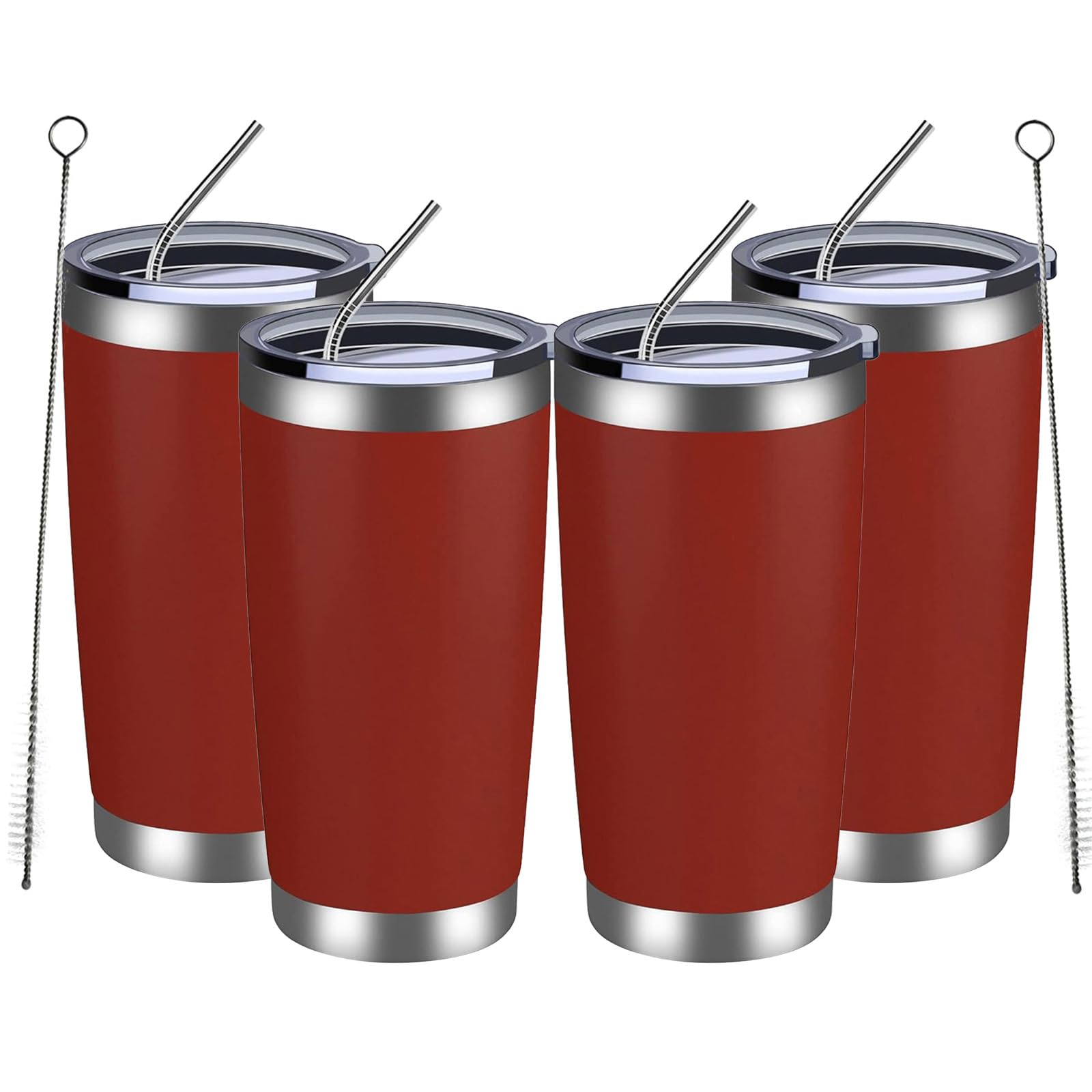MEWAY 20oz Tumbler 4 Pack Double Wall Vacuum Insulated Travel Mug Bulk, Stainless Steel Tumblers with Lid and Straw, Powder Coat