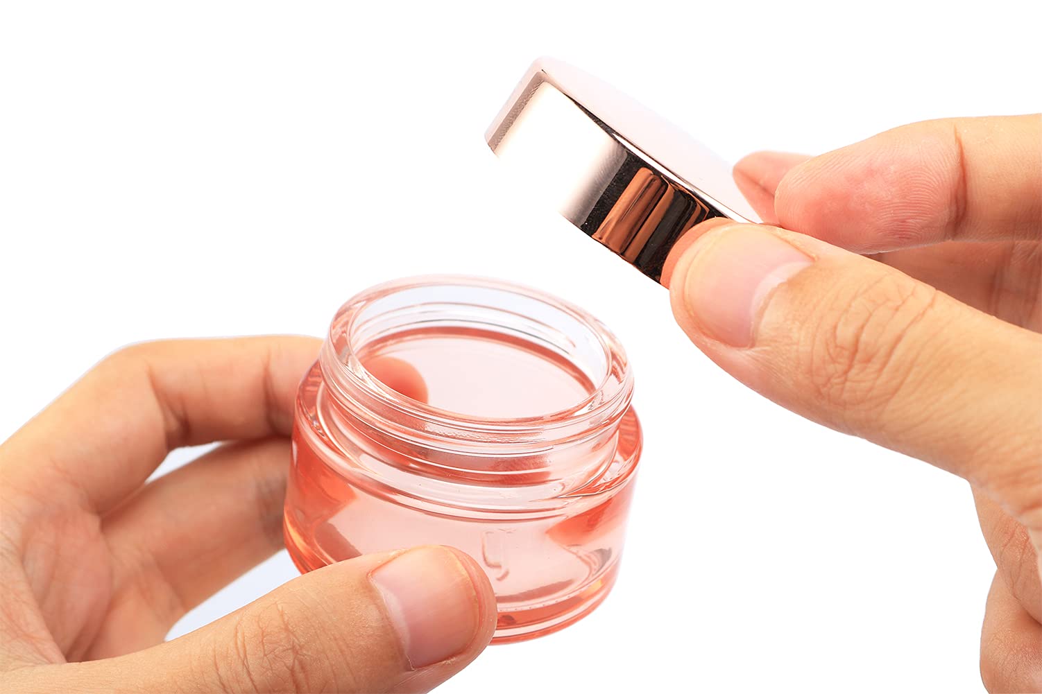 Furnido 4 Pack,1 Oz/30Ml Pink Glass Face Cream Jar Pot,Empty Thick Glass Cosmetic Cream Jar Container With Rose-Golden Cover,Inn