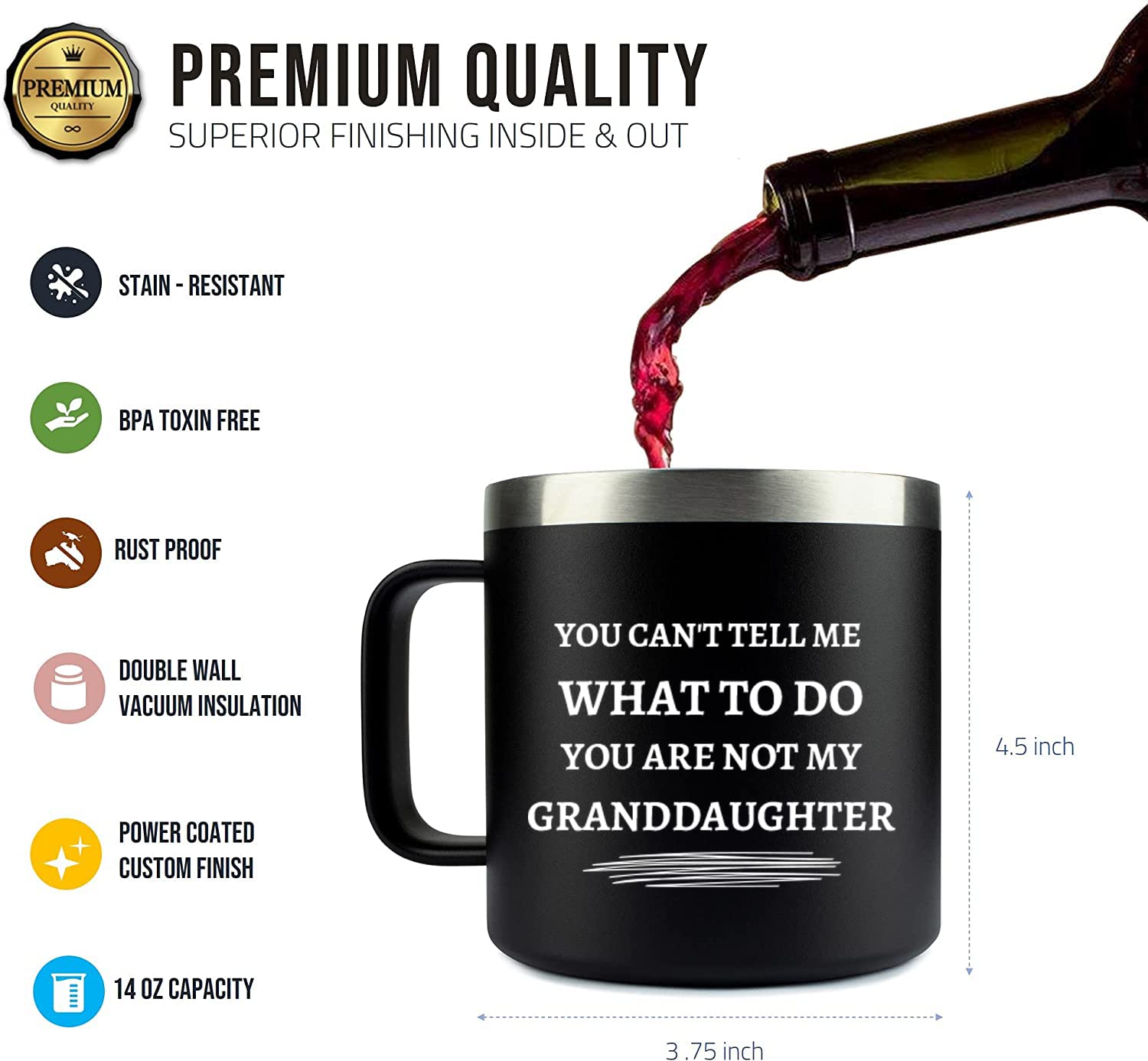 Edizzone 14Oz Grandpa Mug (You Are Not My Granddaughter) (Black) Grandpa Gifts For Christmas - Best Grandpa Birthday Gifts - Gif