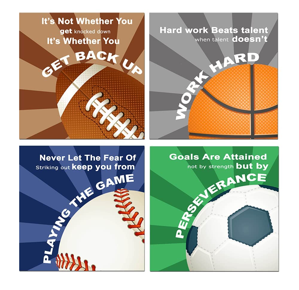 Kailefu-Colorful Sports Inspirational Quotes Framed Canvas Wall Art -Motivational Basketball Baseball Soccer Football Quotes Spo