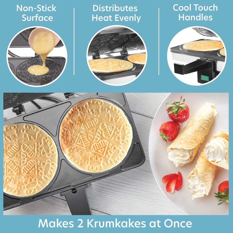 Cucinapro Krumkake Baker By Cucina Pro - 100% Non Stick, Makes Two Krumkake Pizzelle-Like Cookies, Great For Cannoli Filling & C