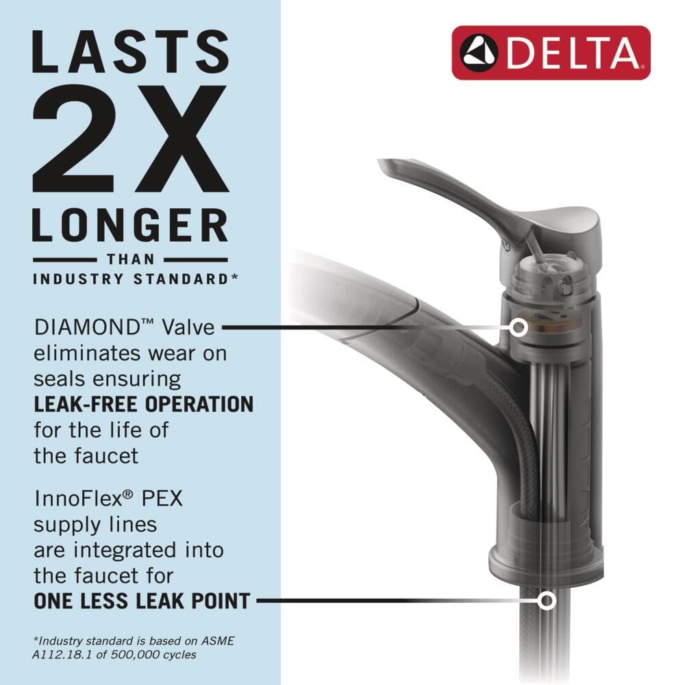 Delta Faucet Linden Single-Handle Kitchen Sink Faucet With Pull Out Sprayer, Arctic Stainless 4353-Ar-Dst