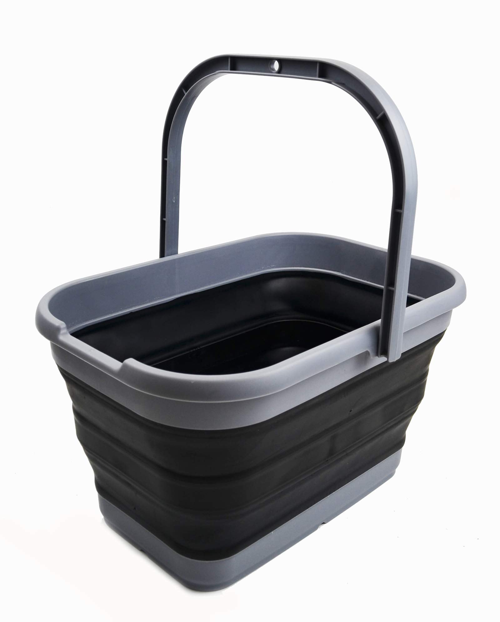Sammart 12L (3.17 Gallon) Collapsible Rectangular Handy Basket / Bucket (1, Grey/Black)