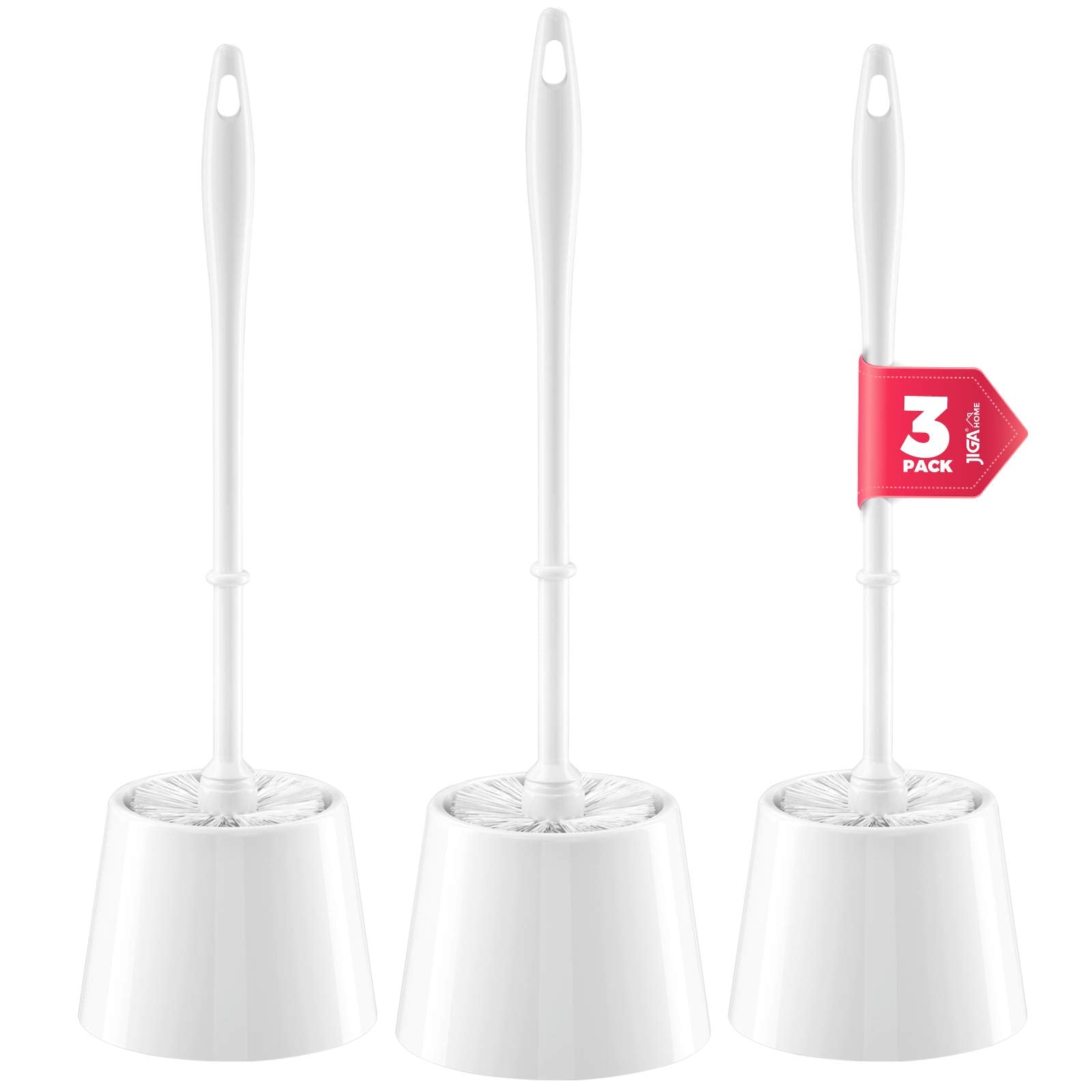 Jiga 3 Pack Toilet Brush And Holder Set, Toilet Bowl Brush With Caddy Bathroom Stiff Bristles Toilet Scrub Brush, White