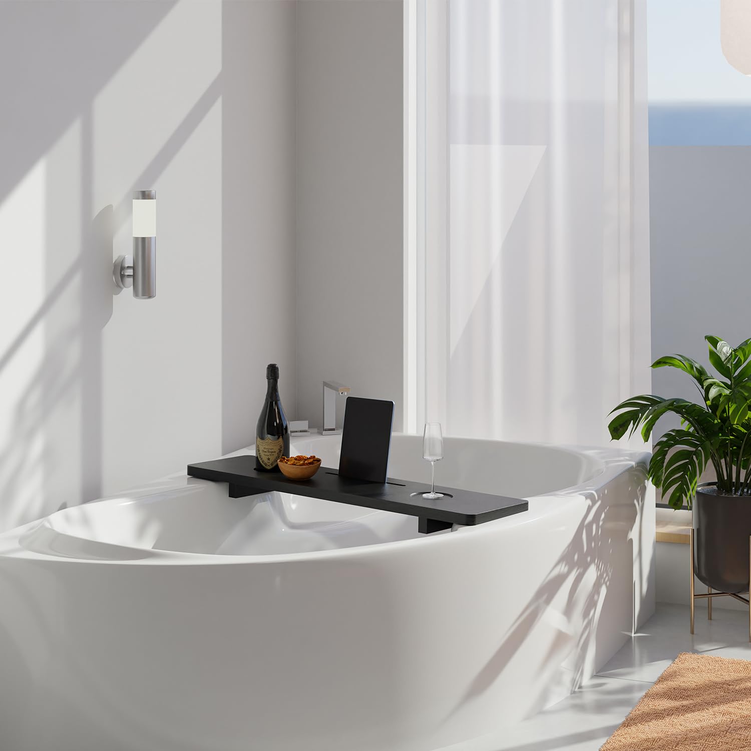 Tinamo Black Bathtub Caddy Tray Table | 35X9 Inch Large Bath Tub Tray Wooden | Anti-Tipping, Sustainable Tub Tray For Bathtub |