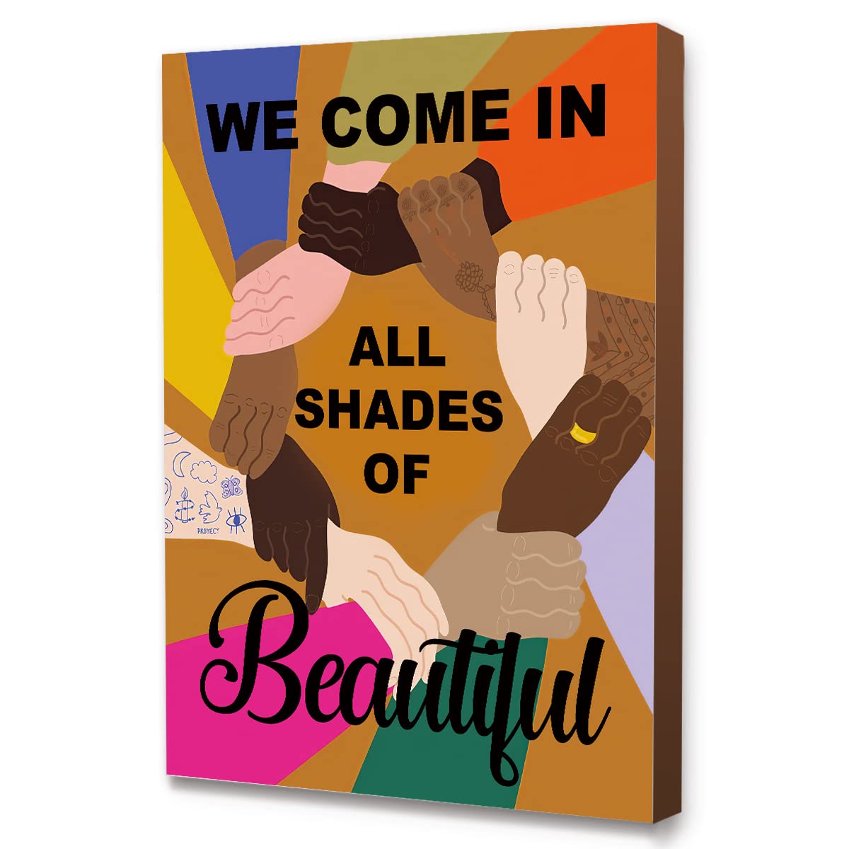 Listngbo We Come In Shape Of Beautiful Canvas Frame Wall Art,Diversity Equality Motivational Quote Canvas Print Ready To Hang Fo
