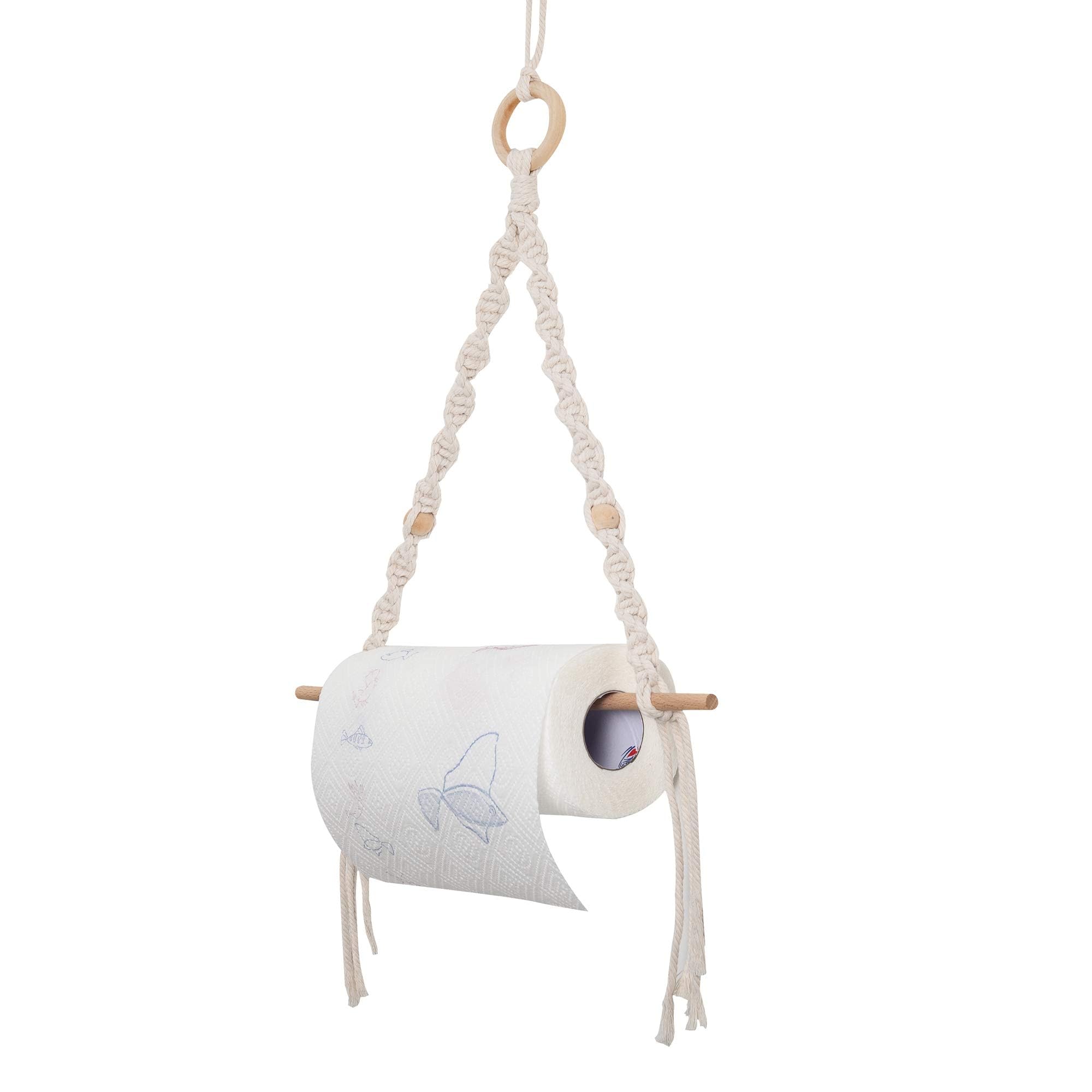 Eiyye Handmade Paper Towel Holder Boho Paper Towel Holder Cotton Rope Macrame Toilet Paper Holder Towel Rack For Bathroom Kitche