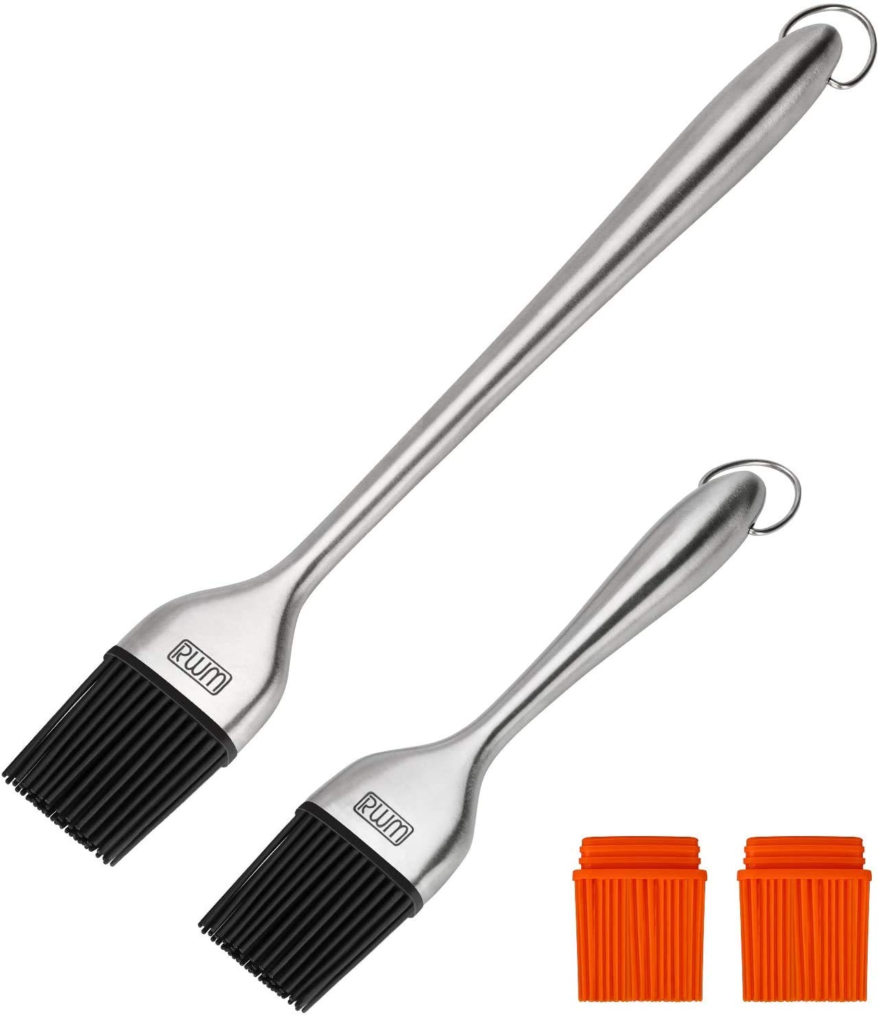 RWM Basting Brush - Grilling BBQ Baking, Pastry and Oil Stainless Steel Brushes with Back up Silicone Brush Heads(Orange) for Ki