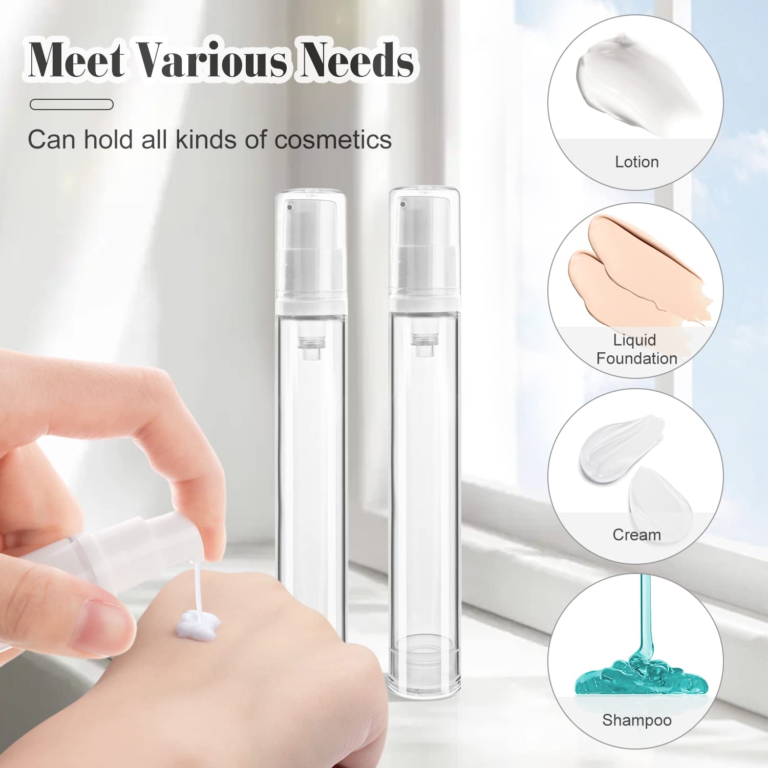 20Pcs 15Ml/0.5Oz Airless Pump Bottle Refillable Plastic Airless Vacuum Dispenser Portable Clear Cosmetic Sample Vial Container J