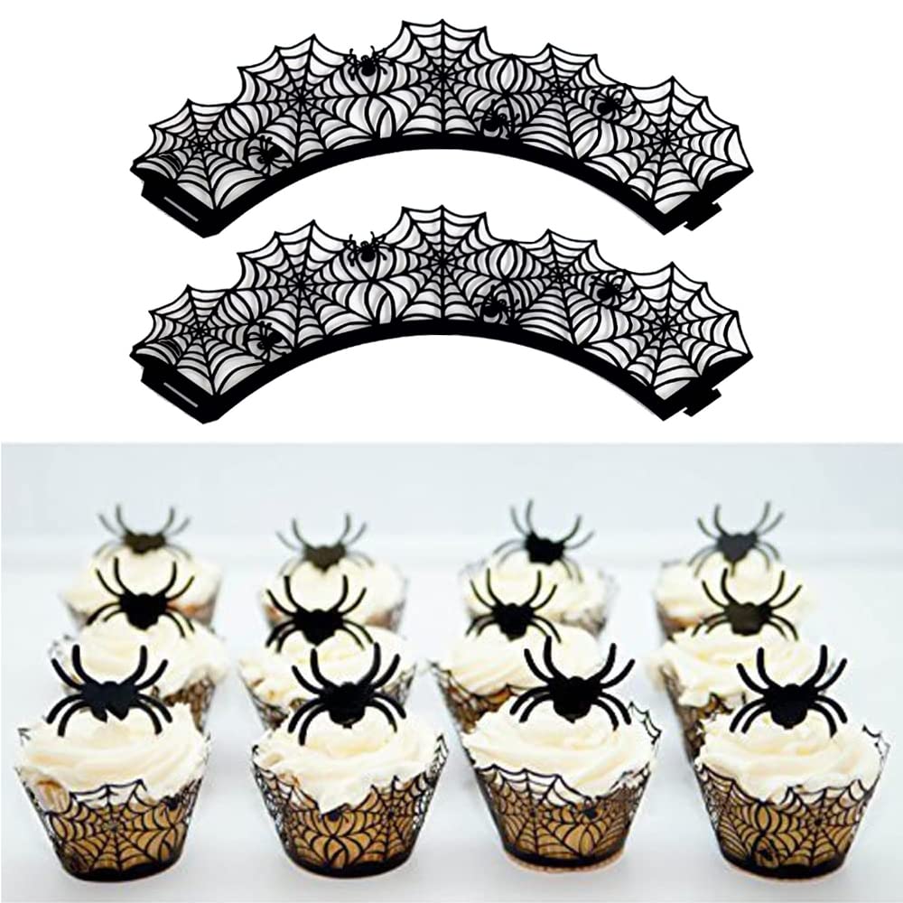 Cupcake Wrappers, Giveme5 Pack Of 50 Halloween Party Spiderweb Laser Cut Paper Cupcake Wrappers Wraps Liners Black (50 Pack)