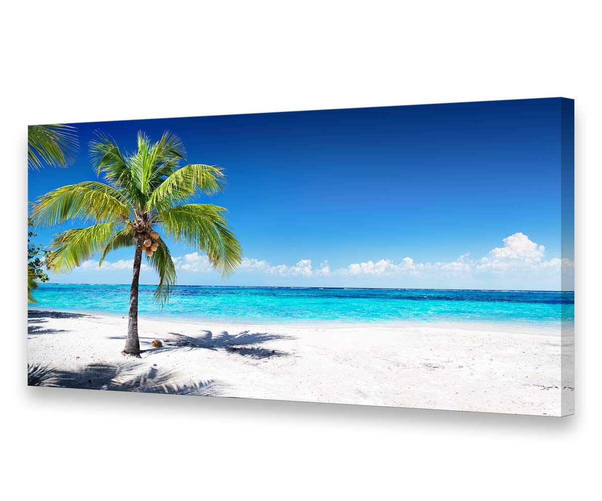 Baisuart-Large Canvas Wall Art Summer Ocean Waves Coconut Trees On Sands Beach Seascape Painting Sea Nature Pictures For Living