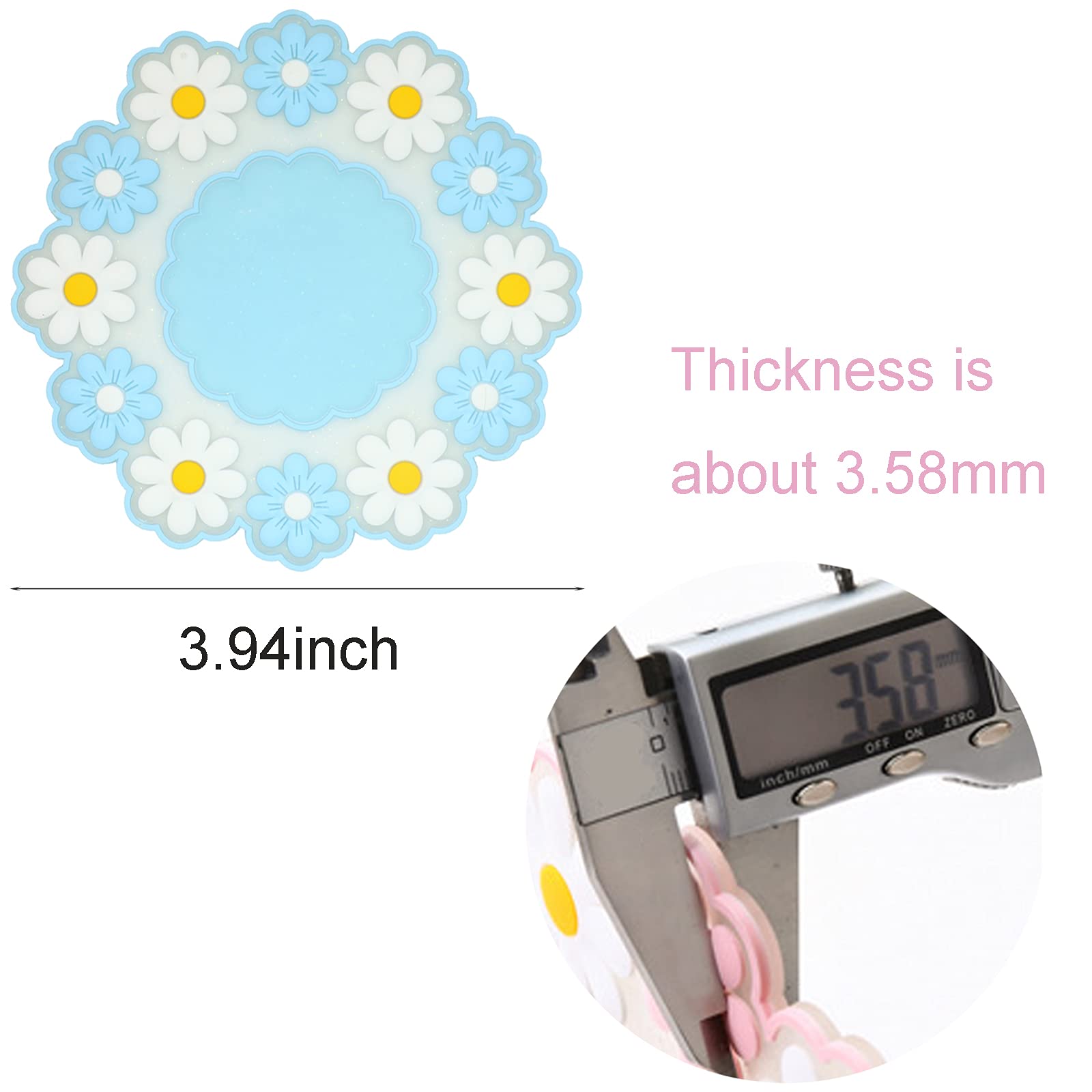 Coasters For Drinks, Cute Coaster For Coffee Table Set Of 4 Non-Slip Pvc Silicone Coasters For Tabletop Protection, Daisy Flower