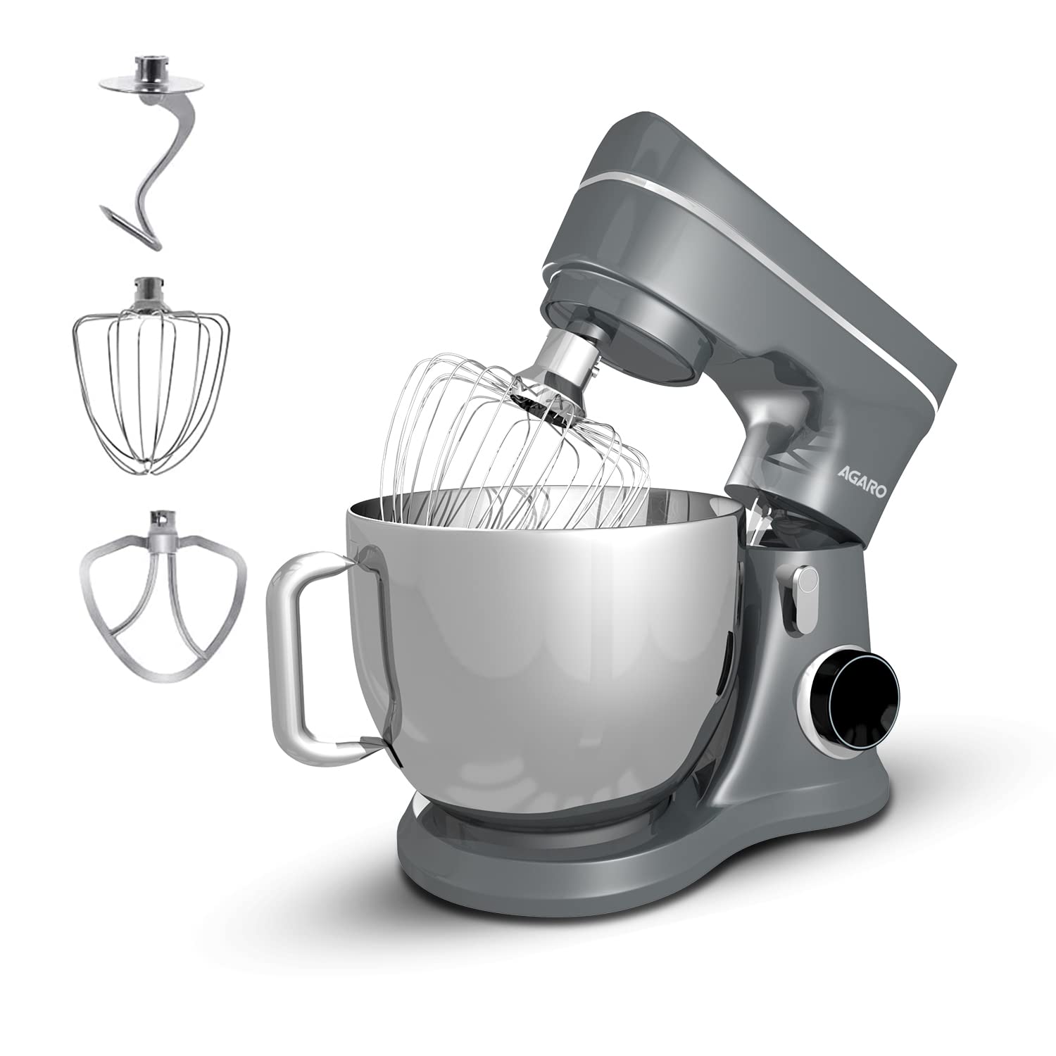 AGARO Elegant Stand Mixer, 1400W with 5.5L SS Bowl, 10 Speed Settings, Pulse Function, 100% Copper Motor, Includes Whisker, Beat
