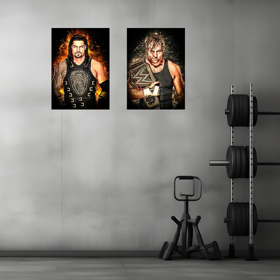 CVANU Set of 12 Wrestlers Picture Printed GYM Poster with Glue Dot Tape for Wall Decoration (11.6inchX8.2inch)_288