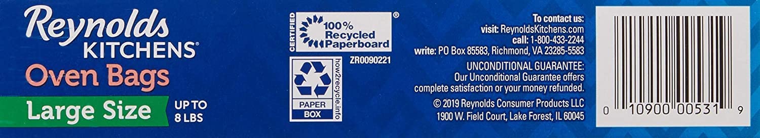 Reynolds Oven Cooking Large Size for Meats & Poultry (up to 8-Pounds)  5 Count Boxes (Pack of 12) 60 Bags Total