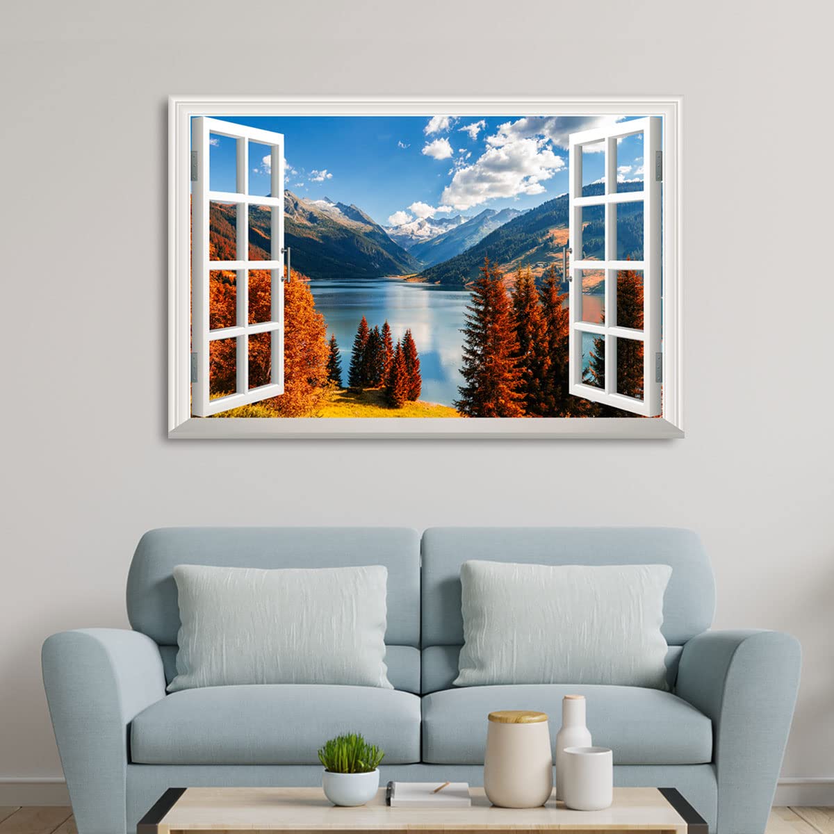 Renditions Gallery Canvas Nature Wall Art Home Paintings & Prints Artwork Autumn Lake Cloudy Mountain Modern Glam Romantic Wall Hanging Decorations for Bedroom Office Kitchen - 18''x27'' LT21