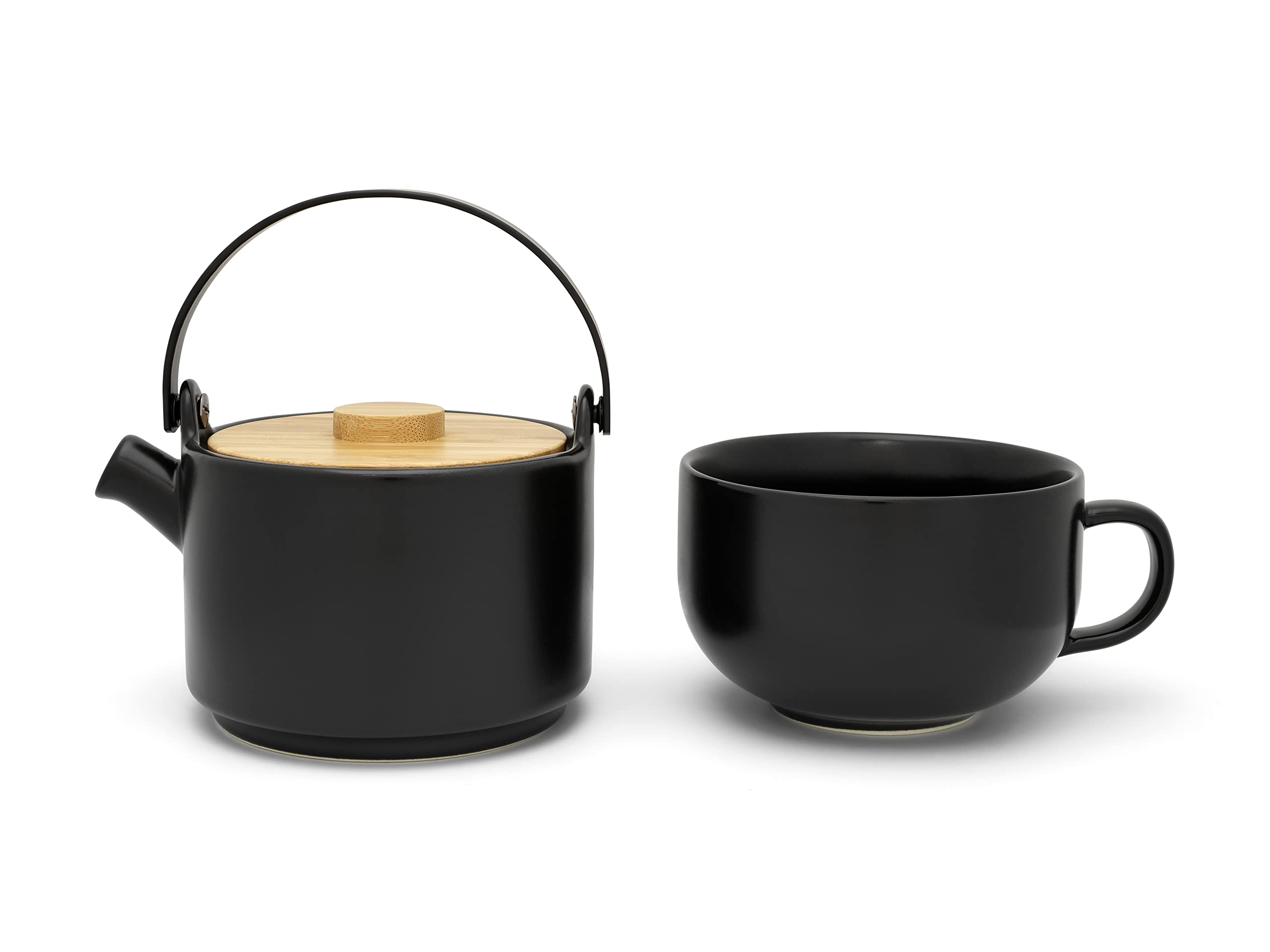 Bredemeijer 142008 Umea Tea-For-One Set Ceramic Matt Black With Bamboo Lid