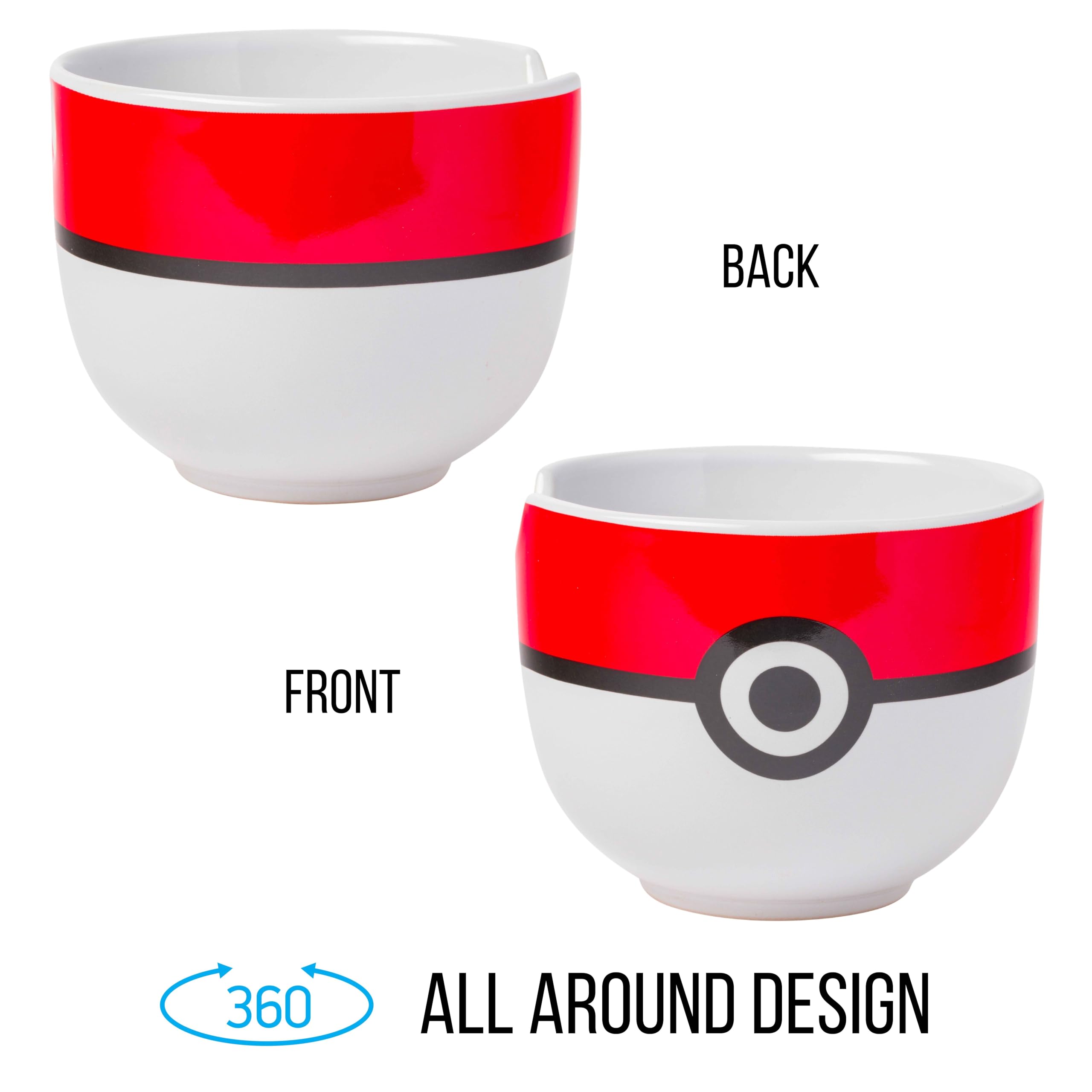 Silver Buffalo Ceramic Ramen Noodle Bowl with Chopsticks, 20oz, Pokemon Pokeball, Microwave Safe, Model LI1696KD