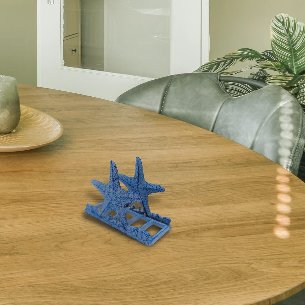 Comfy Hour Under The Sea Collection Cast Iron Starfish Napkin Holder, Kitchen, Table, Desk Uses, Blue