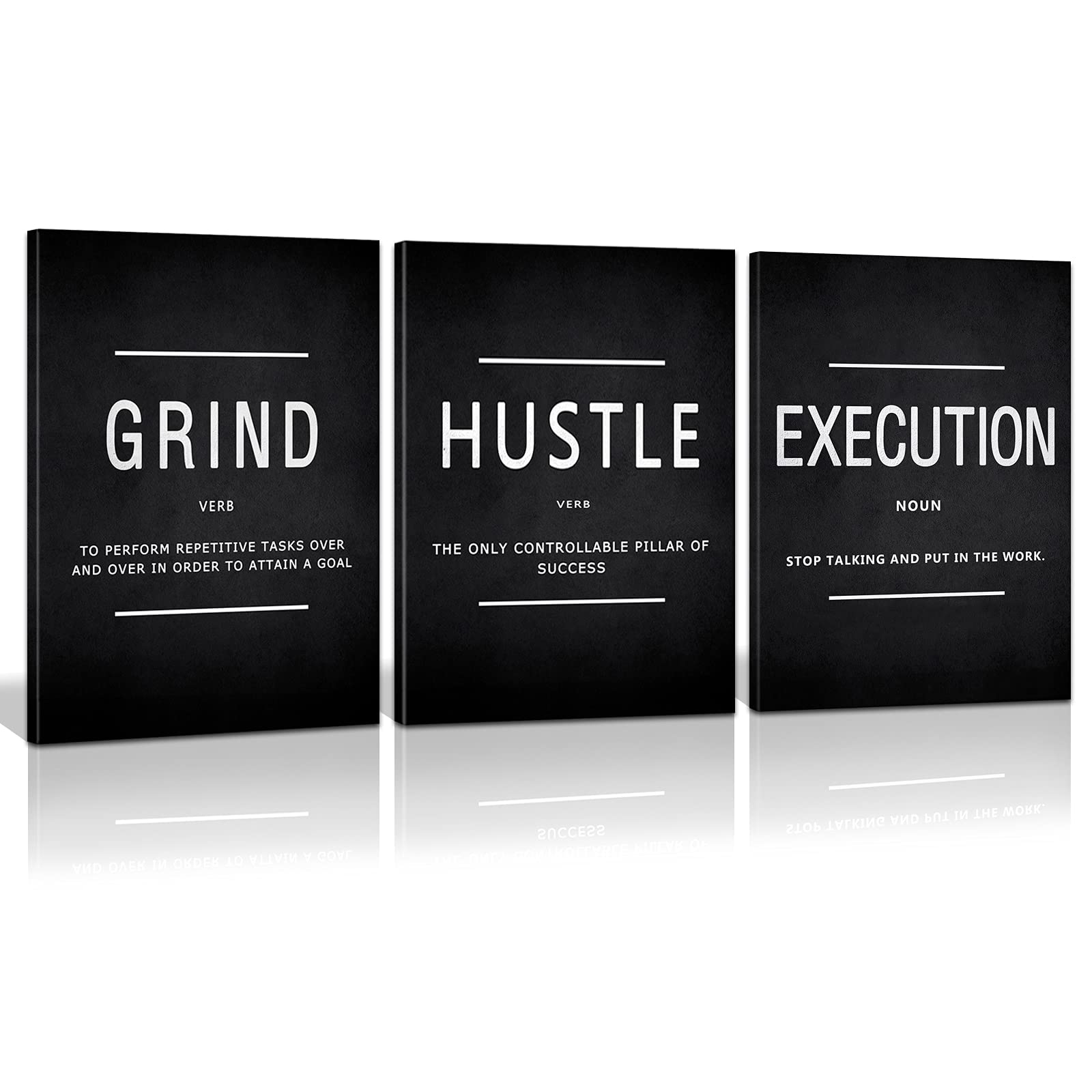 Kawahone Inspirational Canvas Painting Wall Art, Grind Hustle Execution Motivational Wall Art Success Framed Entrepreneur Poster