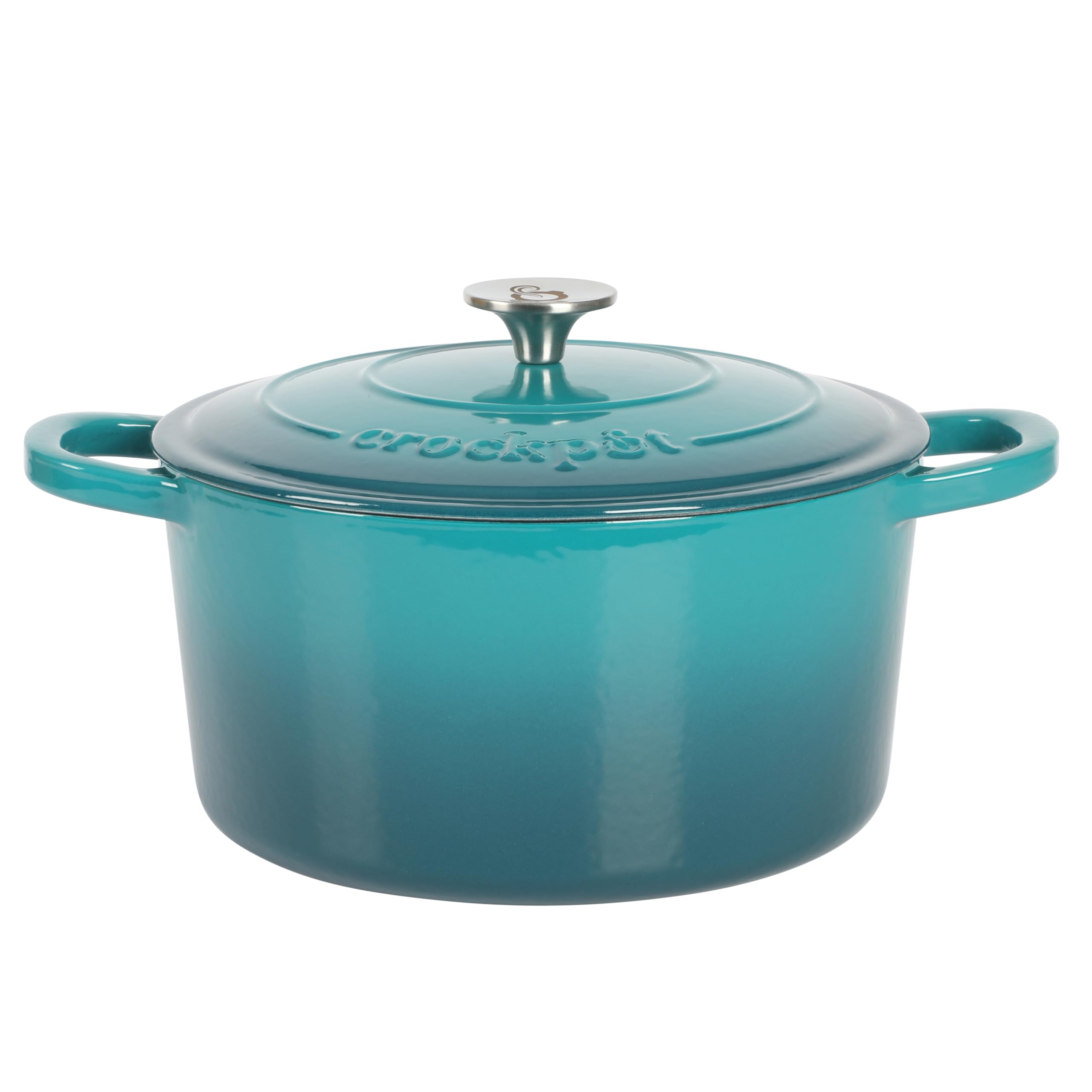 Crock Pot Artisan 6-Quart Round European Enameled Cast Iron Dutch Oven Pot With Lid -Teal Ombre