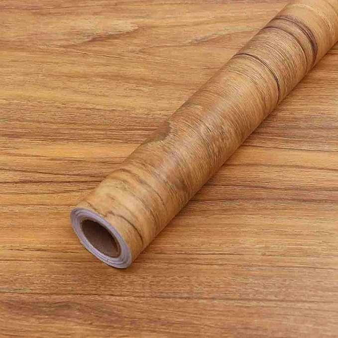 Elton Yellowish Brown Teak Wood Grain Textured Self Adhesive Almirah Skin  36X78 Inch