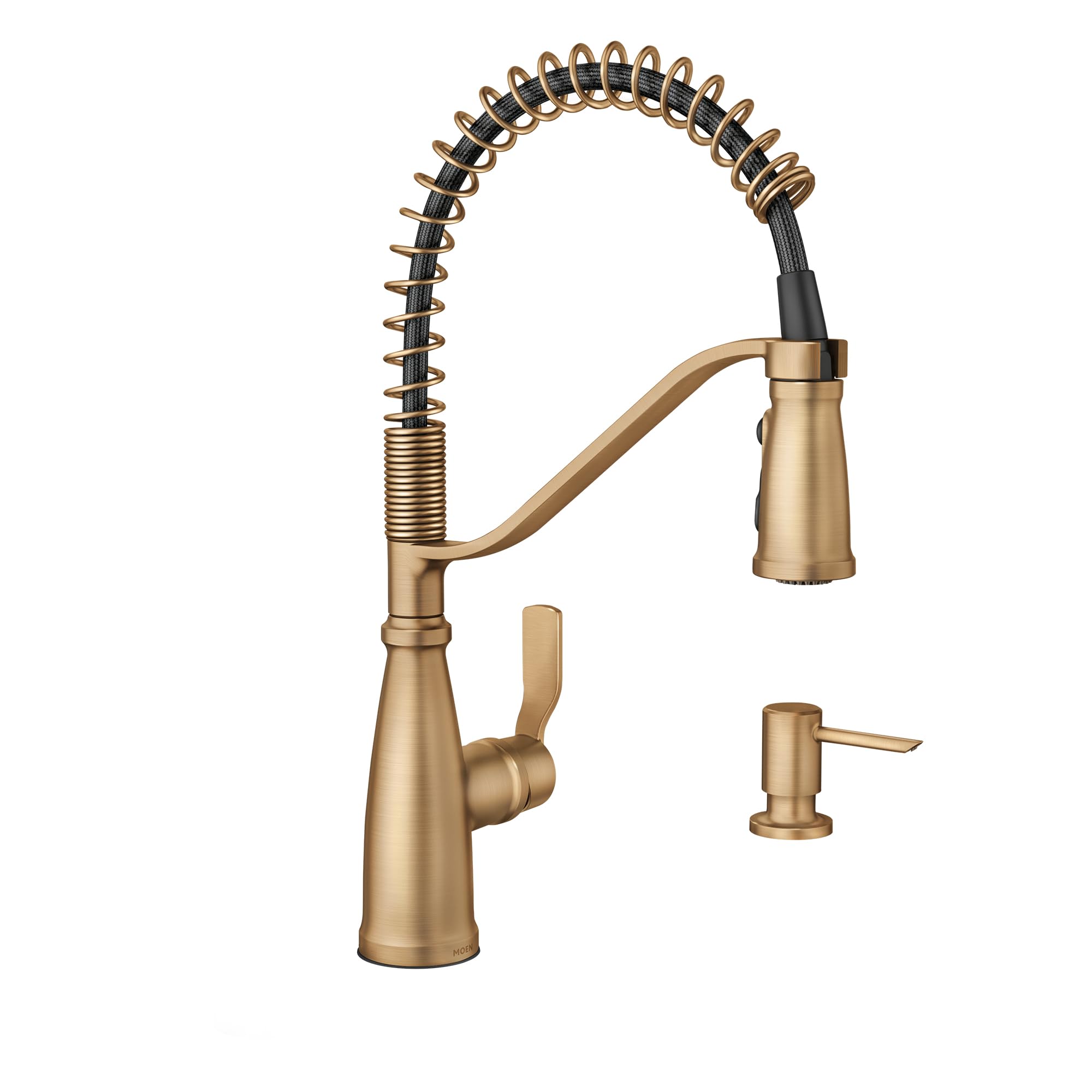 Moen Nolia Bronzed Gold One-Handle Pre-Rinse Spring Kitchen Faucet With Pull Down Sprayer, Single Hole Kitchen Sink Faucet With