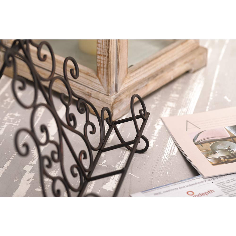 Jemeni Metal Cookbook Recipe Holder Stand For Kitchen, Symmetry Scroll Work Accents, Bronze Finish