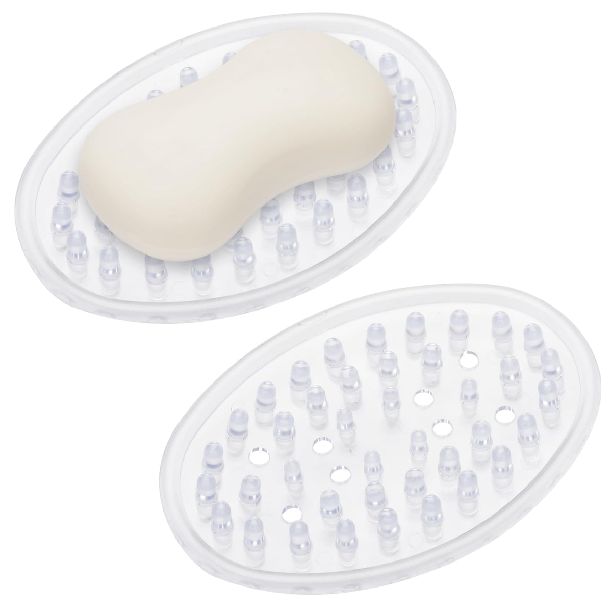 2 Pieces Plastic Soap Dish Clear Bar Holder Tray Self Draining Soap Saver With Holes Soap Container For Bathroom Counter, Kitche