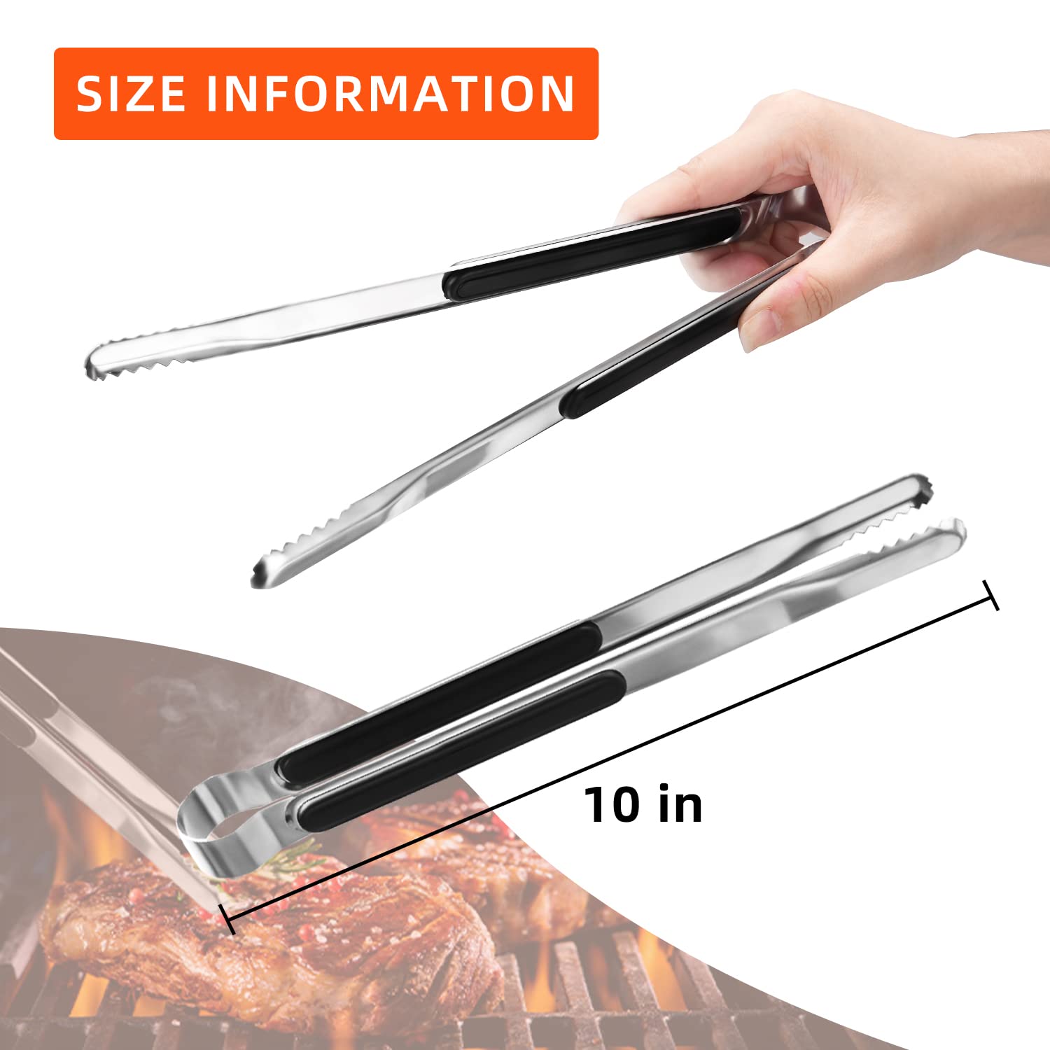 4 Pack Premium Stainless Steel Kitchen Tongs, Serving Tongs For Cooking, Xevom Metal Food Tongs With Non-Slip Grip, Heat Resista