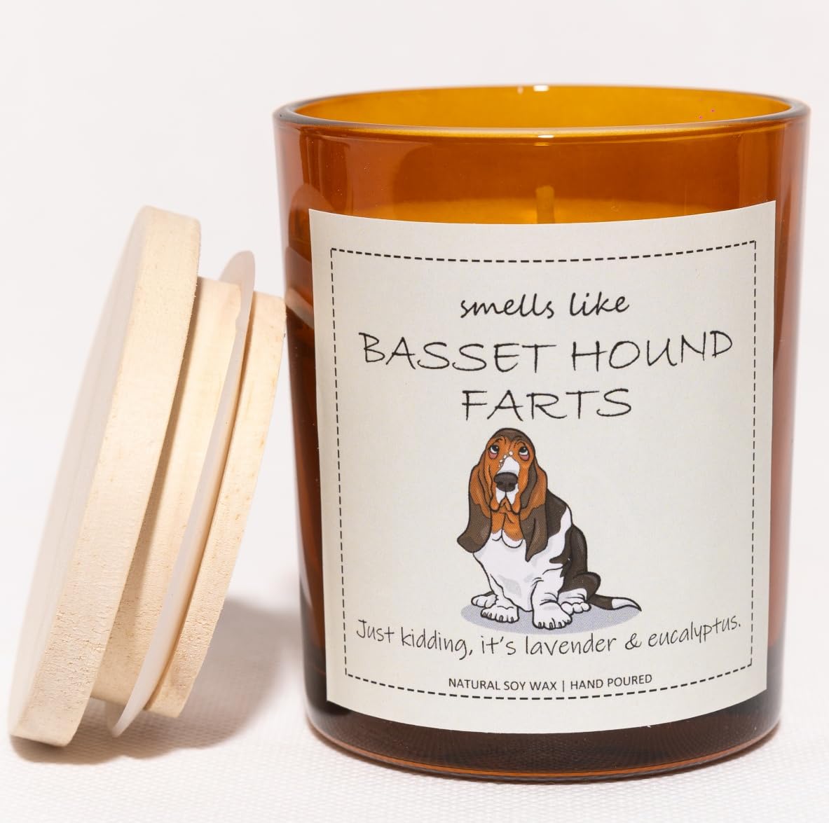 Basset Hound Gifts, Basset Hound Decor, Dog Mom Gifts, Dog Farts Candle - Lavender & Eucalyptus, Crafted by Natural Soy Wax & Na