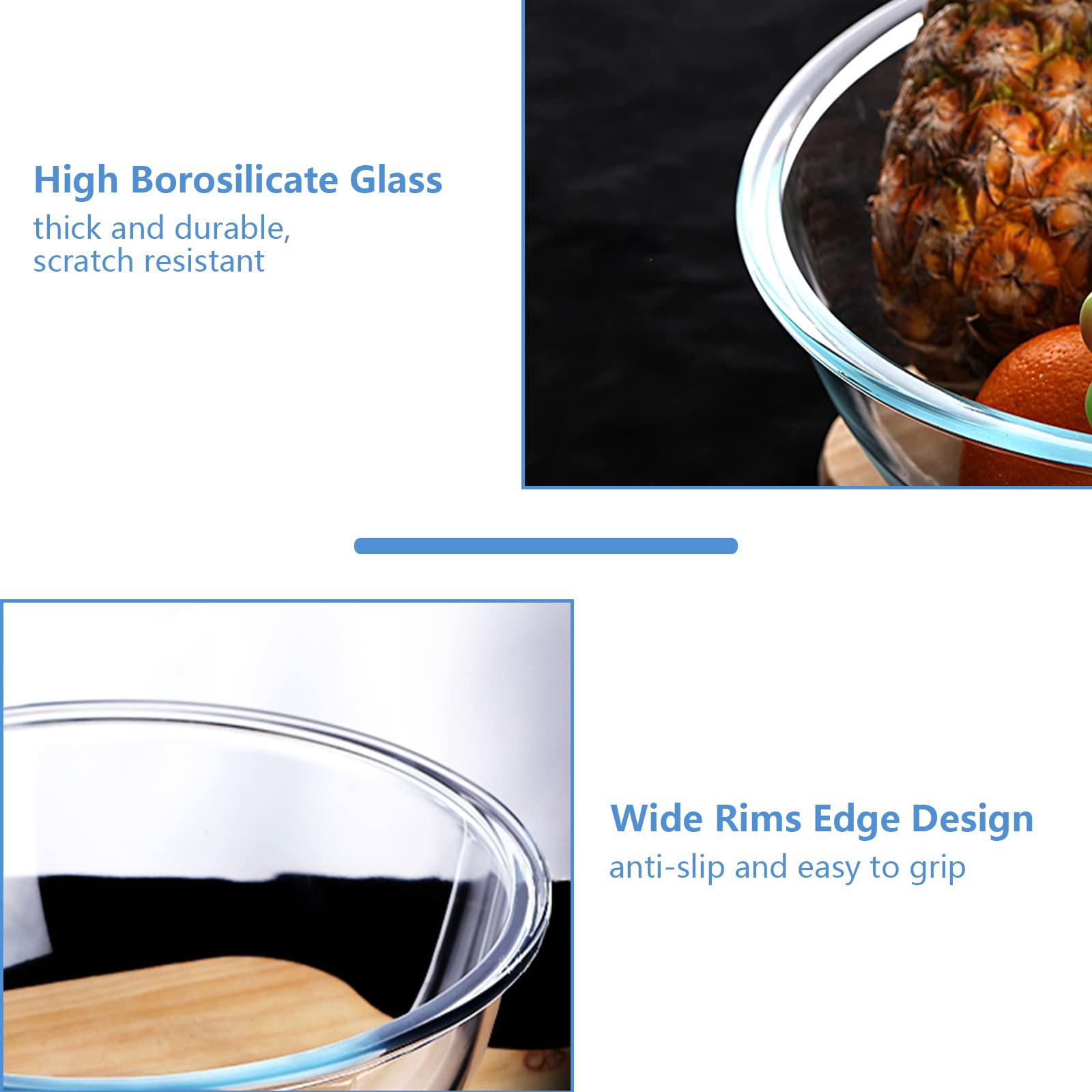 WhiteRhino 8 Piece Glass Bowls with Lids  Heat Resistant Glass Mixing Bowls Set (3.7QT  2.1QT  1.1QT  0.53QT)  Clear Salad Bowls with BAP-Free Lids for Kitchen  Oven Microwave Dishwasher Safe