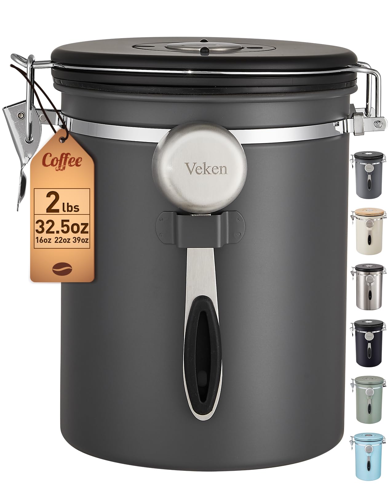 Veken Coffee Canister, 32.5OZ, 2lbs, Large Airtight Stainless Steel Jars