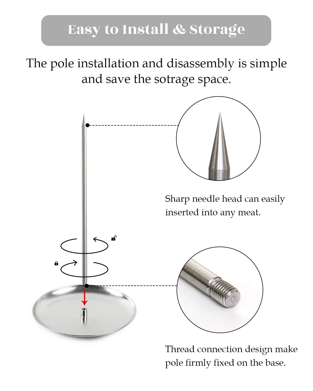 Vertical Skewer Brazilian Barbecue Skewer Stand Stainless Steel Removable Grilling Meat Spit For Roasting Meat Steak Whole Chick