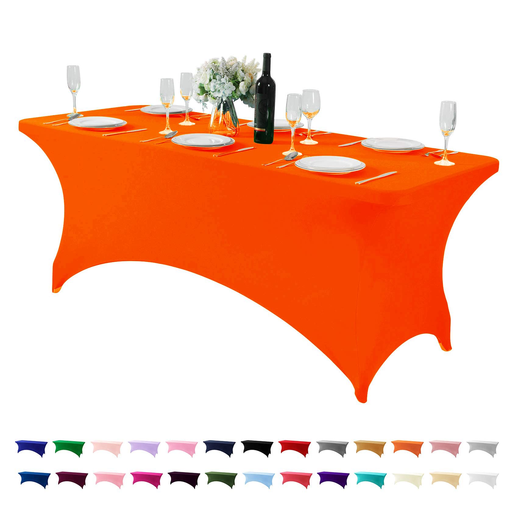 Hezuzo Spandex Table Cover For 6Ft Table Universal Fitted Stretch Tablecloth For Party, Banquet, Wedding And Events-Neon Orange