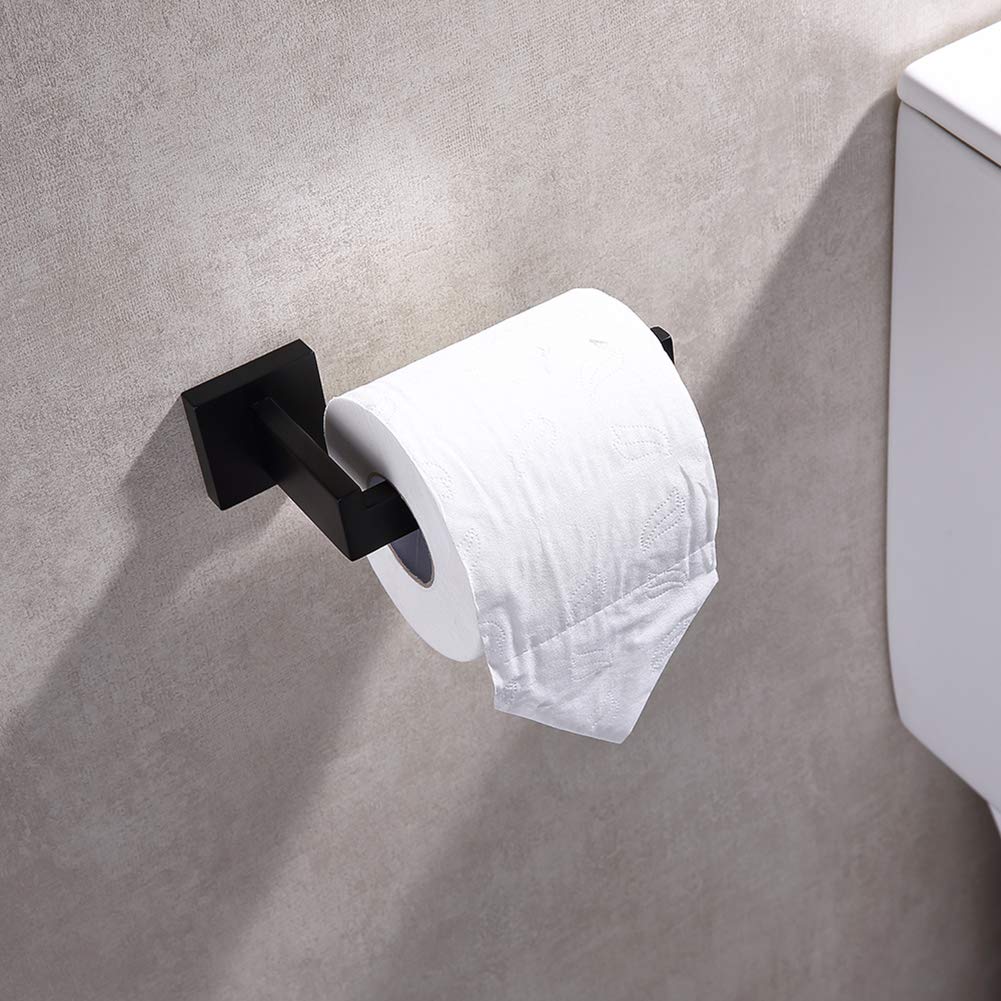 TASTOS Toilet Paper Holder Matte Black  Toilet Tissue Roll Holders Dispenser and Hangers Wall Mounted for Bathroom & Kitchen  Stainless Steel Modern Square Style