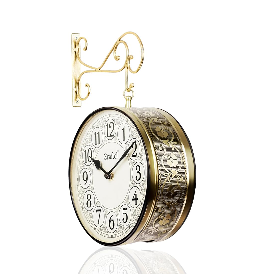 CRAFTEL Metal Analog Double Sided English Number Vintage Station Wall Clock for Living Room Home (Shiny Gold :12 Inches)