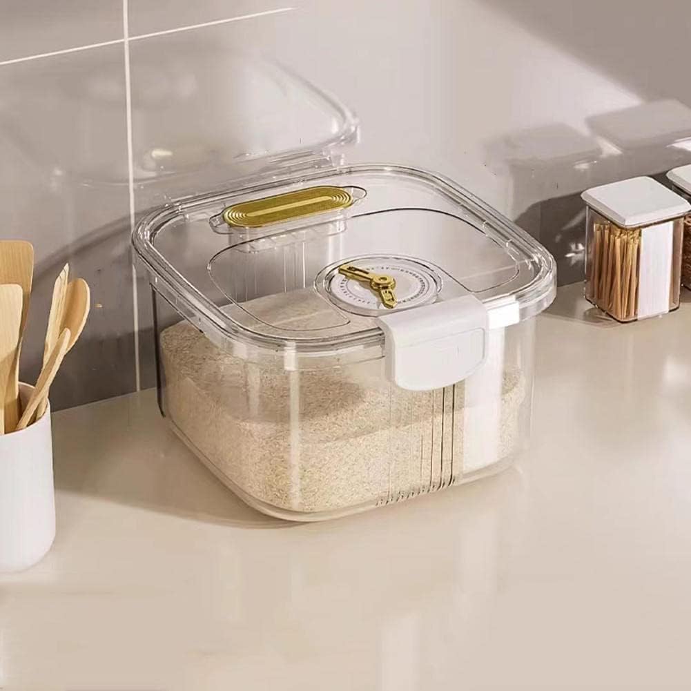 Mugath Airtight Food Storage Container, Pet Square FlipTop Rice Jar, MoistureProof Transparent Grain Dispenser, Reusable Stack