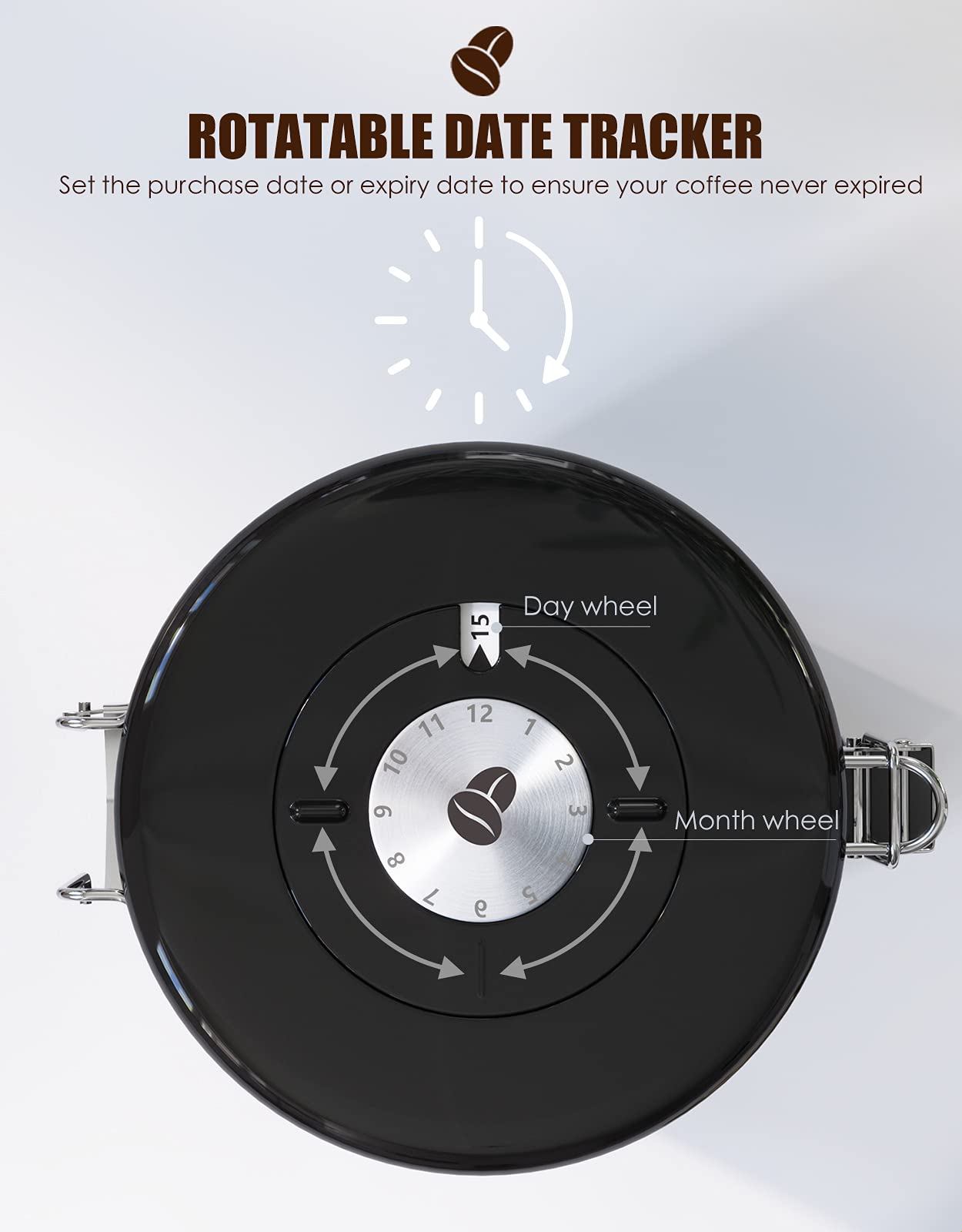 Haioou Airtight Coffee Canister, 22Oz Large Stainless Steel Coffee Bean Storage Container With Date Tracker, Measuring Scoop, Co