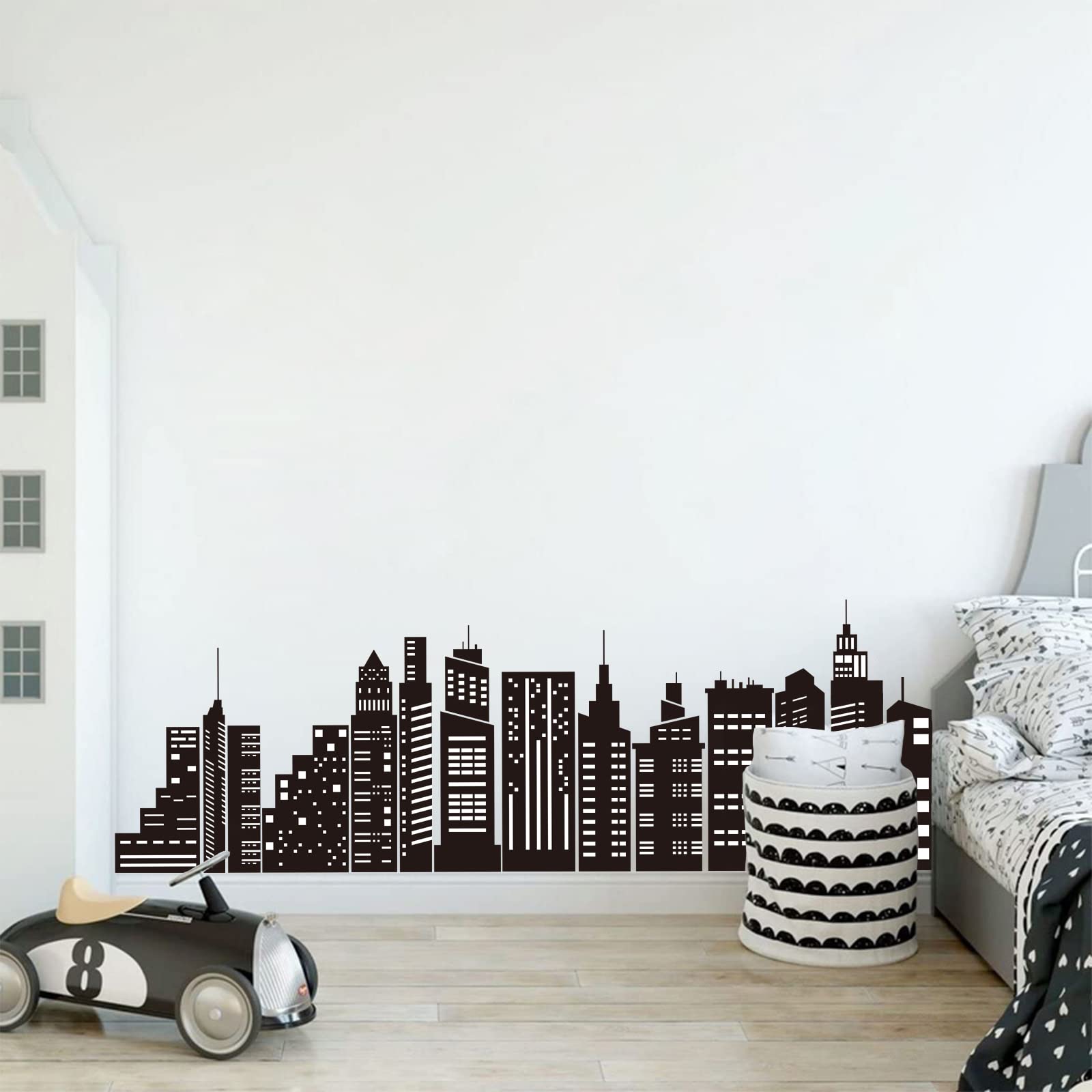 Wondever Black City Skyline Wall Stickers City Building Silhouettes Peel And Stick Wall Art Decals For Bedroom Living Room