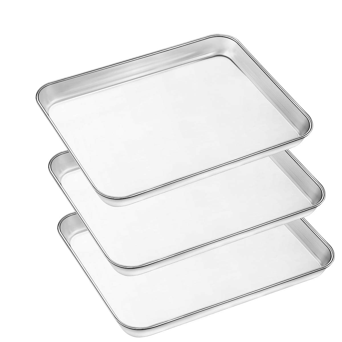 Baking Pans Sheet, 3 Piece Large Cookie Sheets Stainless Steel Baking Pan For Toaster Oven, Umite Chef Non Toxic Tray Pan, Mirro