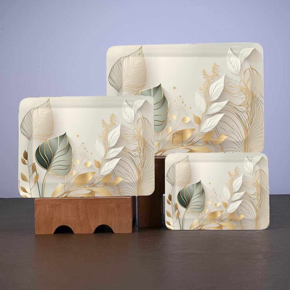 Dribble Melamine Serving Tray Set Of 3 (Small [23Cm(L) X17Cm(W) X2.5Cm(H)], Medium [31.5Cm(L) X23.5Cm(W) X2.5Cm(H)], And Large [