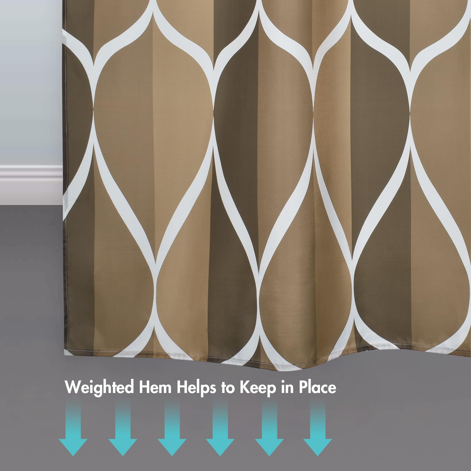 Gelbchu Brown Geometric Shower Curtain  Waterproof Design and Polyester  Quick-Drying  Weighted Hem  Brown Fabric Shower Curtains Set for Bathroom W 72 x H 72  Durable and Washable with 12 Hooks
