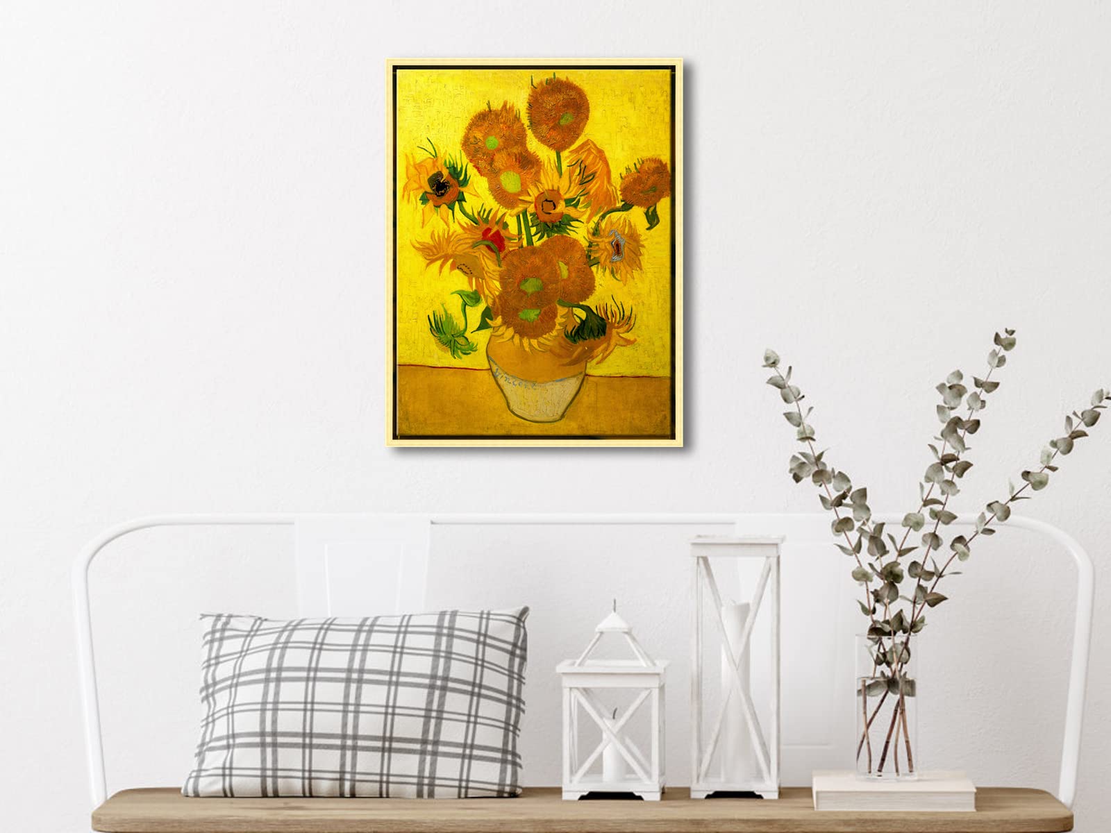 Wieco Art Framed Canvas Wall Art Vase With Fifteen Sunflowers By Van Gogh Classic Oil Paintings Abstract Flowers Canvas Prints F