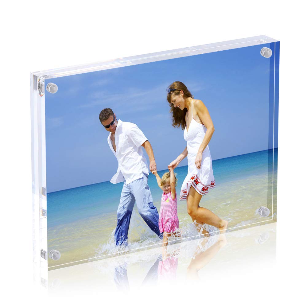 AMEITECH Acrylic Photo Frame 5x7 inches, Free Standing Desktop Double Sided Magnetic Picture Display, 10 + 10MM Thickness Clear 