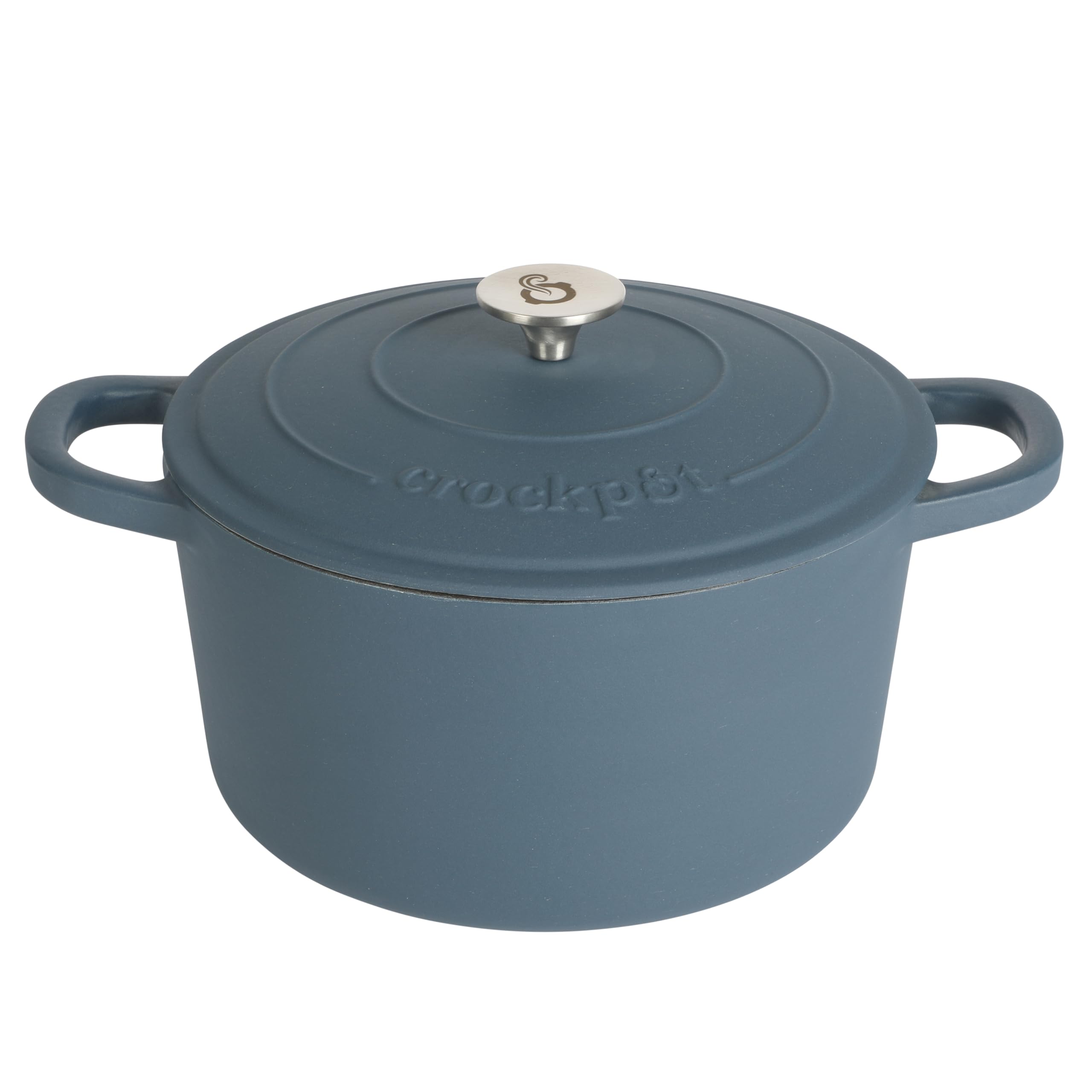 Crock Pot Artisan 5-Quart Round European Enameled Cast Iron Dutch Oven Pot W/Lid - Matte Navy Blue